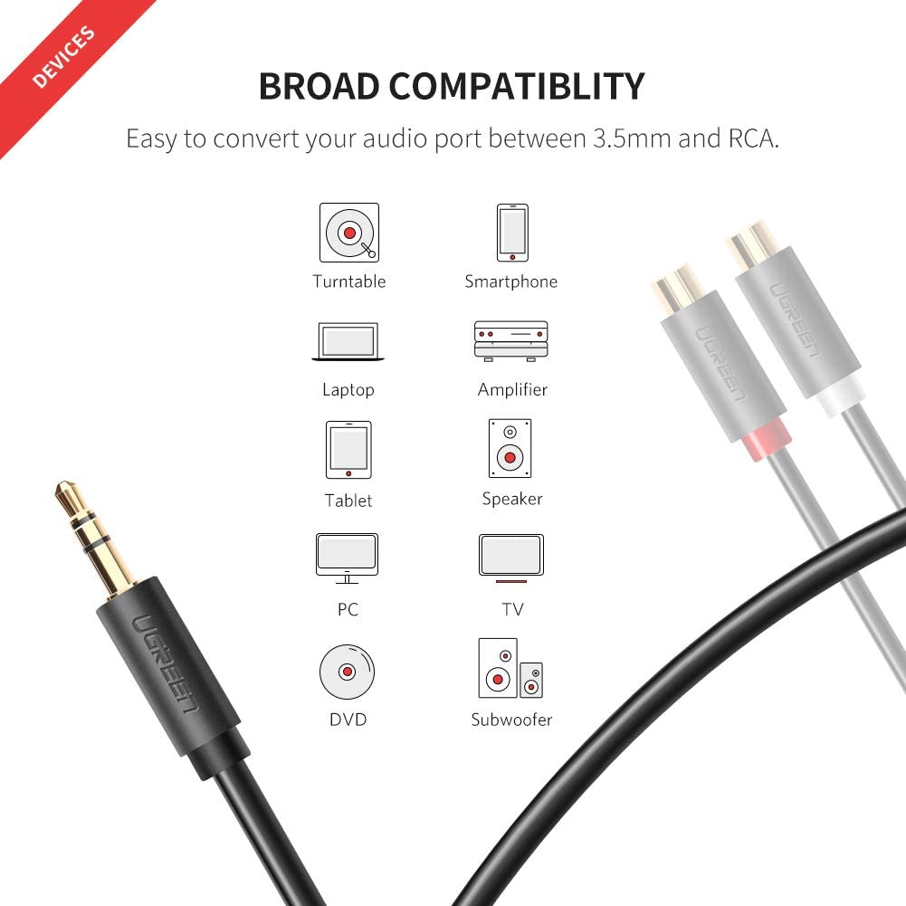 Cáp Audio Ugreen 10547 - chuyển jack 3,5mm sang 2 hoa sen (âm)
