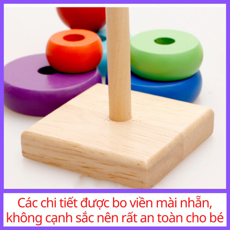 Đồ Chơi Xếp Tháp Cầu Vồng Bằng Gỗ Cho Bé (Đồ chơi Gỗ - Đồ chơi Giáo Dục - An toàn - Thông minh)