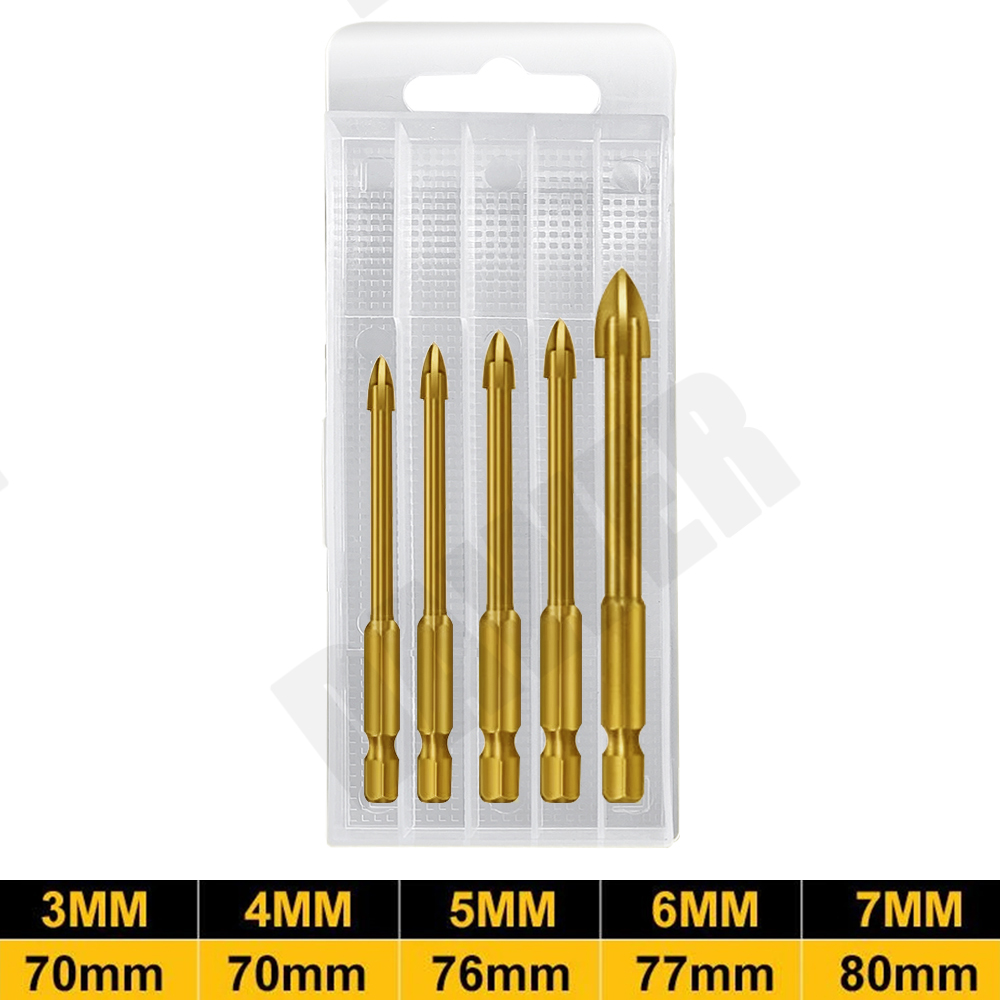 5PCs drill bits 3/4/5/6/7mm cross hex tile bits universal glass ceramic concrete hole opener alloy Triangle drill glass bits Woodworking