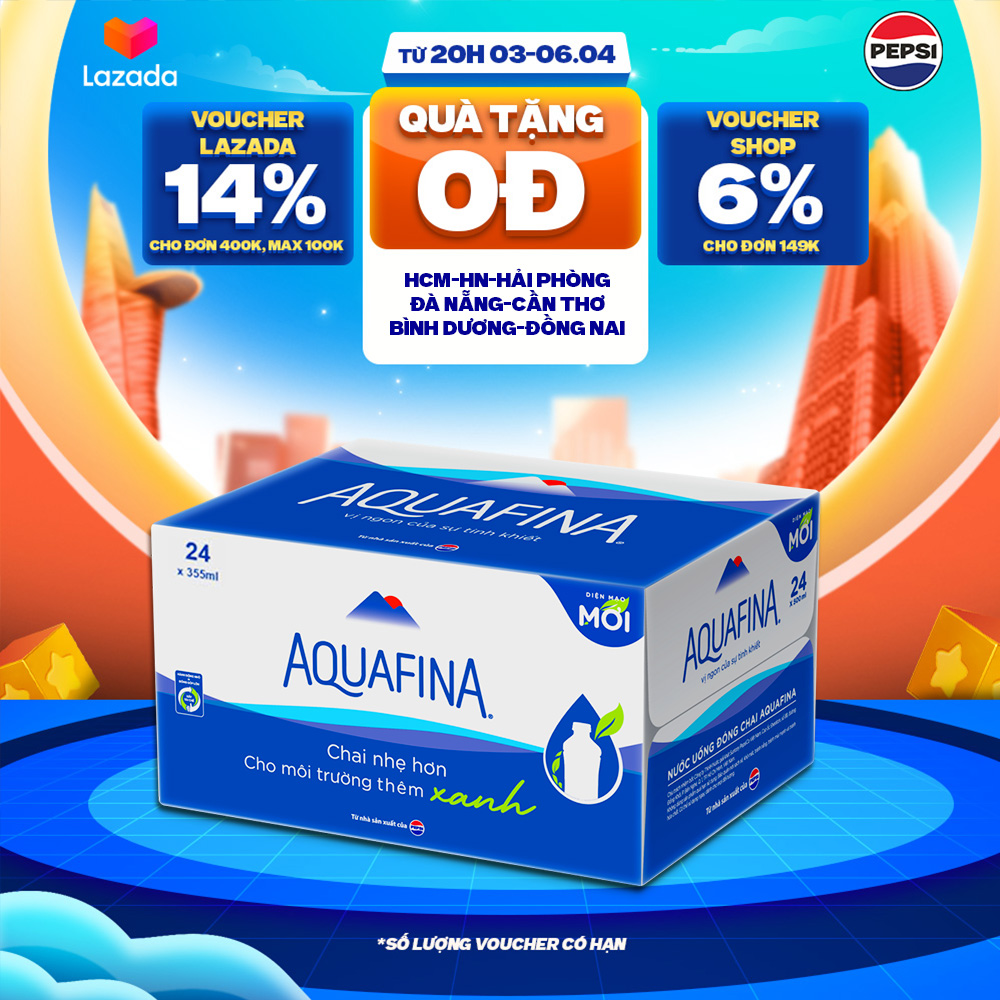 [SALE 6.6] Thùng 24 Chai Nước tinh khiết Aquafina (355ml/chai)