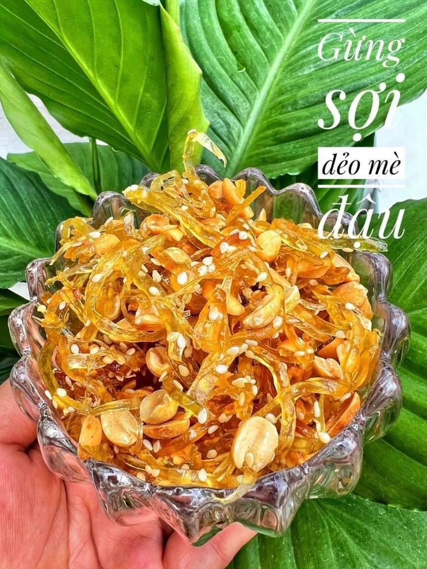 (Giá rẻ-freeship) hủ 500gr Mứt gừng sợi dẻo mè đậu phộng