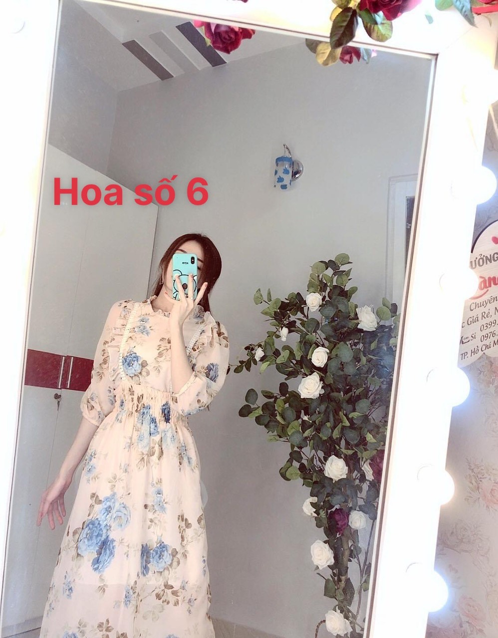 Đầm hoa nhí viền ren 2 bèo (hình thật+video)