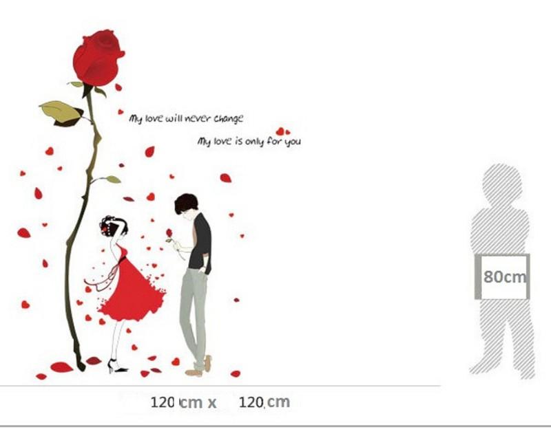 decal dán tường  đôi uyên ương và cây hồng đỏ