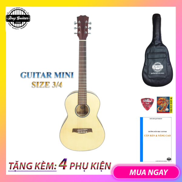 Đàn guitar acoustic mini DD120 size 3/4 đàn guitar mini cho trẻ em xài dây sắt + tặng bao da và phụ kiện Duy Guitar Store
