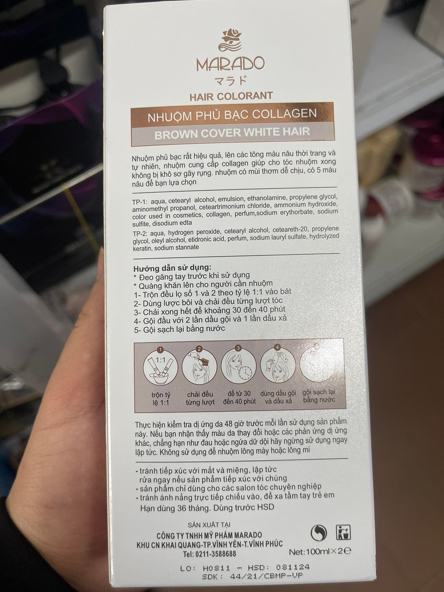 Kem nhuộm tóc phủ bạc Collagen Marado 100ml x2