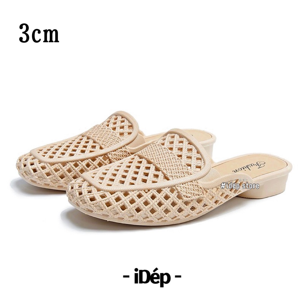Giày sục nữ nhựa lỗ tổ ong đế cao 3cm iDEP SL027- Dép sục lười bít mũi nữ công sở đi mưa chống nước