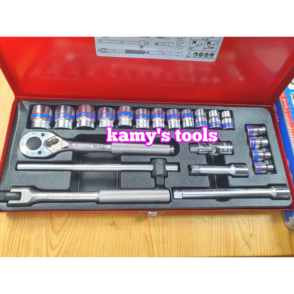 Bộ tuýp khẩu 3/8 inch 6 cạnh 6-22mm 22 chi tiết Kingtony 3523MR