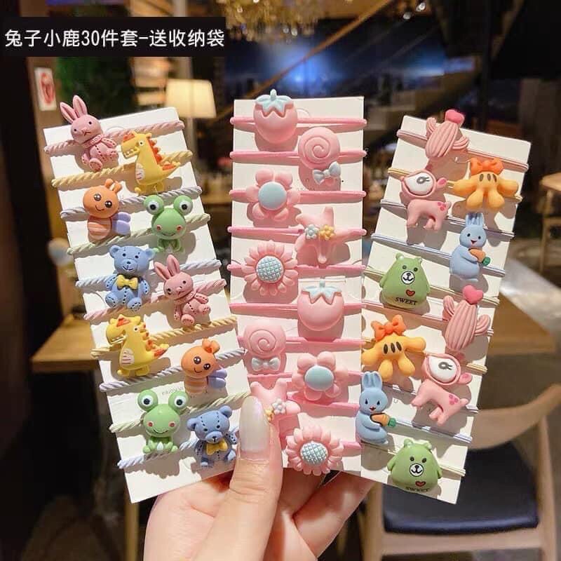 combo 10 dây buộc tóc , dây cột tóc nhiều hình dễ thương