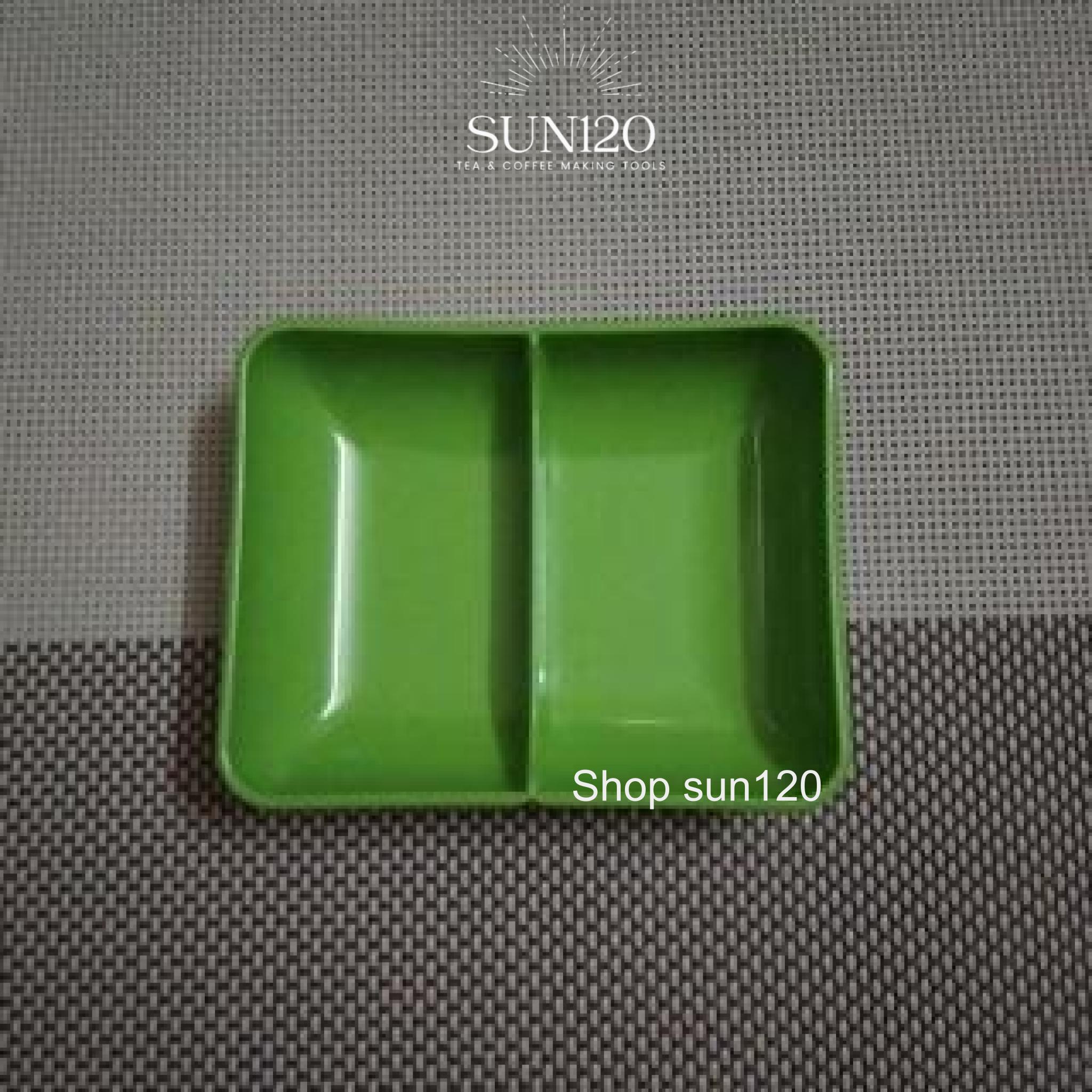 Đĩa chấm 2 ngăn đĩa đựng gia vị nhựa phíp
