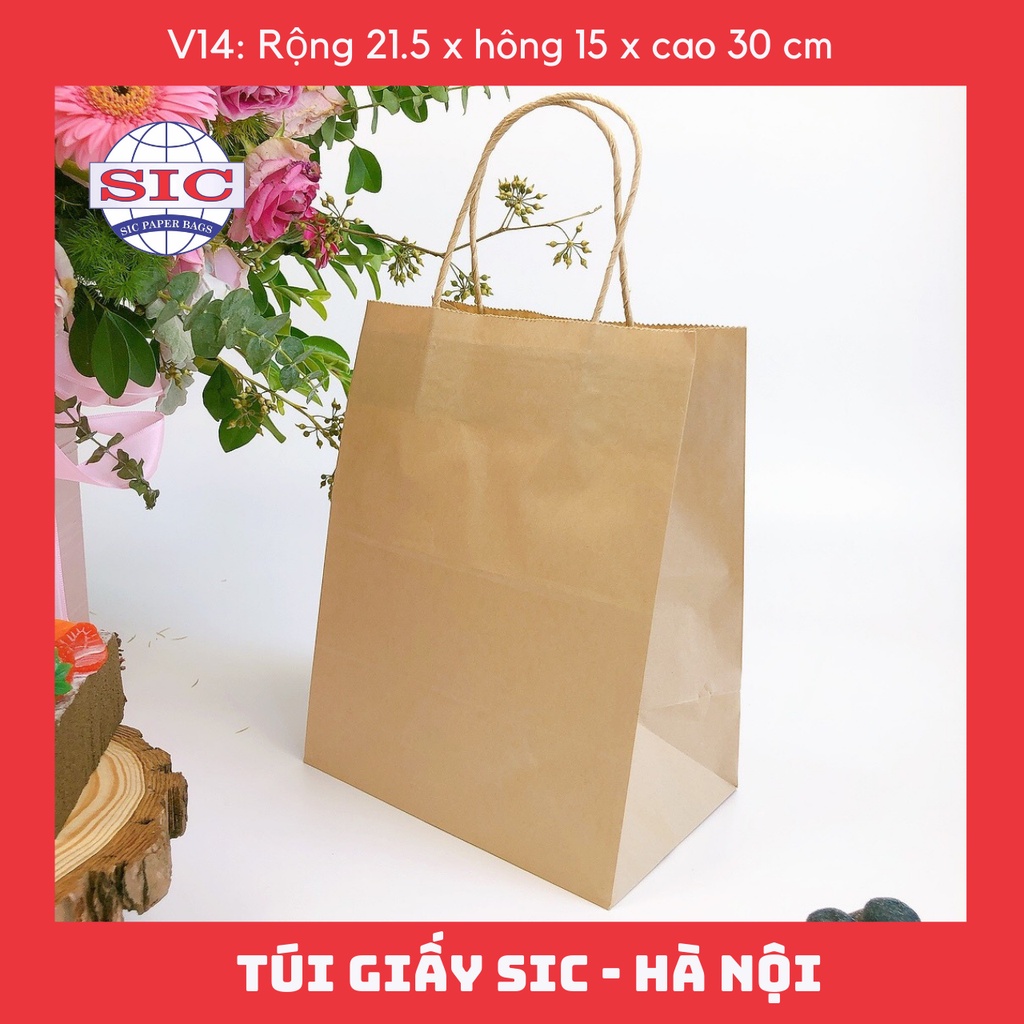 [SET 100 CHIẾC] TÚI GIẤY KRAFT V14: 21.5x15x30 cm CÓ QUAI