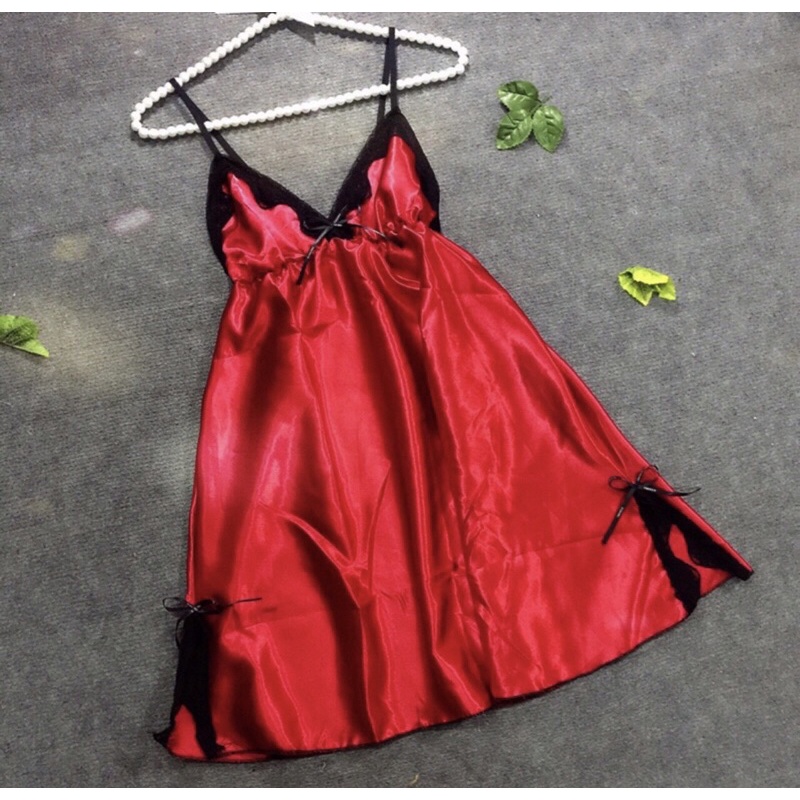 Đầm Ngủ 2 Dây- Đầm Ngủ Sexy Phi Lụa Phối Ren