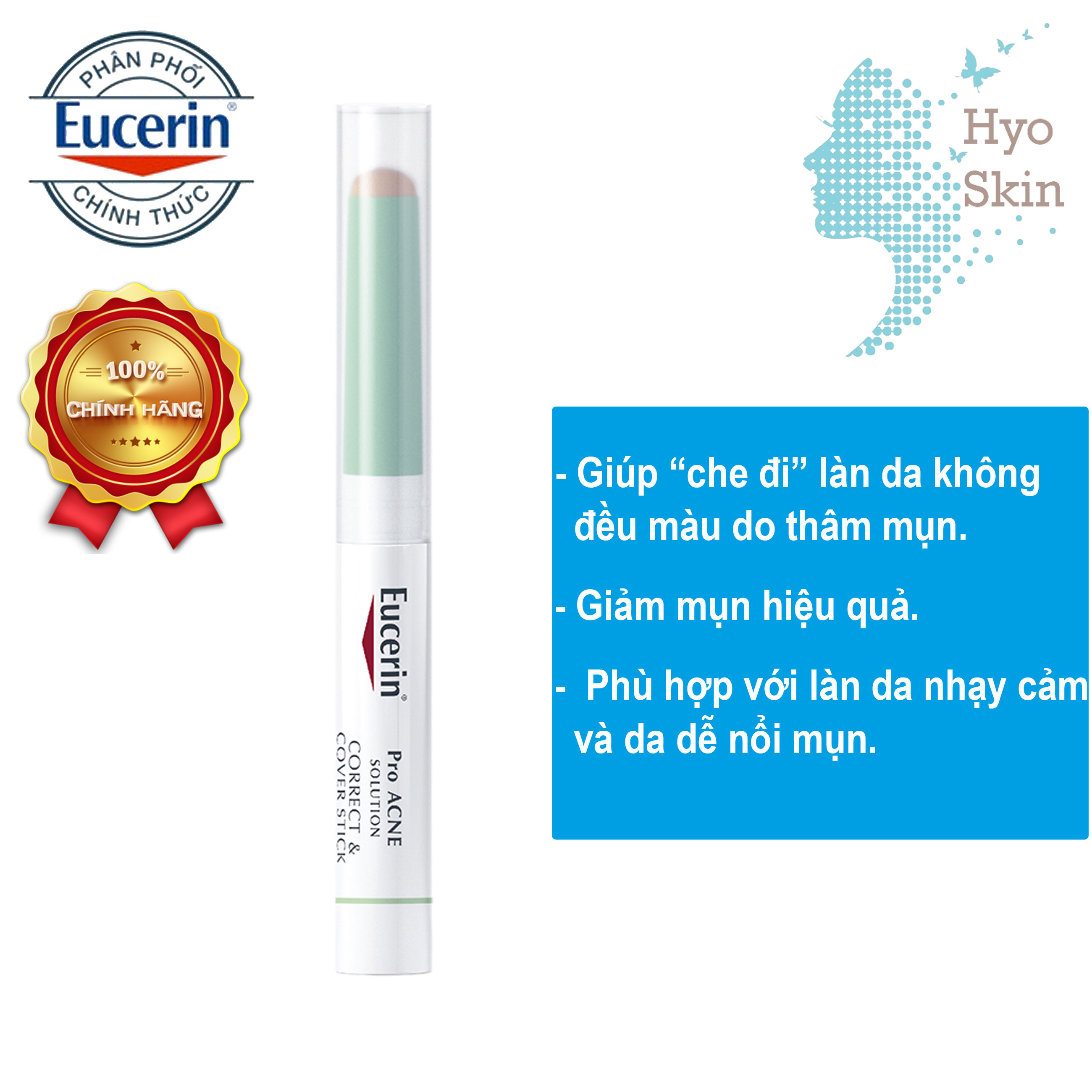 [CHÍNH HÃNG] Kem Che Khuyết Điểm EUCERIN PRO ACNE SOLUTION CORRECT & COVER STICK 2g