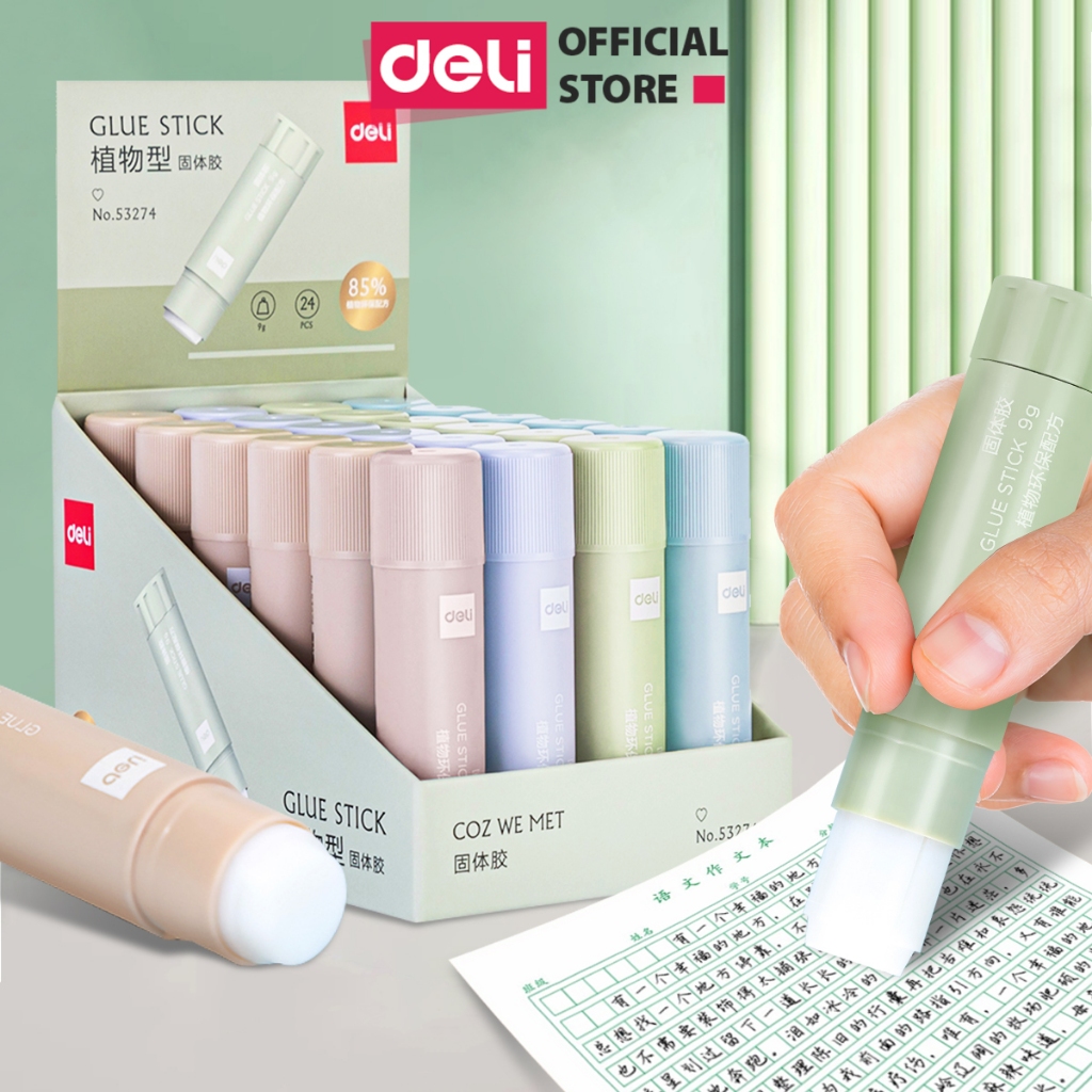 Hồ khô keo dán giấy pastel 9g deli - khô nhanh siêu dính mùi thơm nhỏ gọn tiện lợi học sinh làm thủ công văn phòng