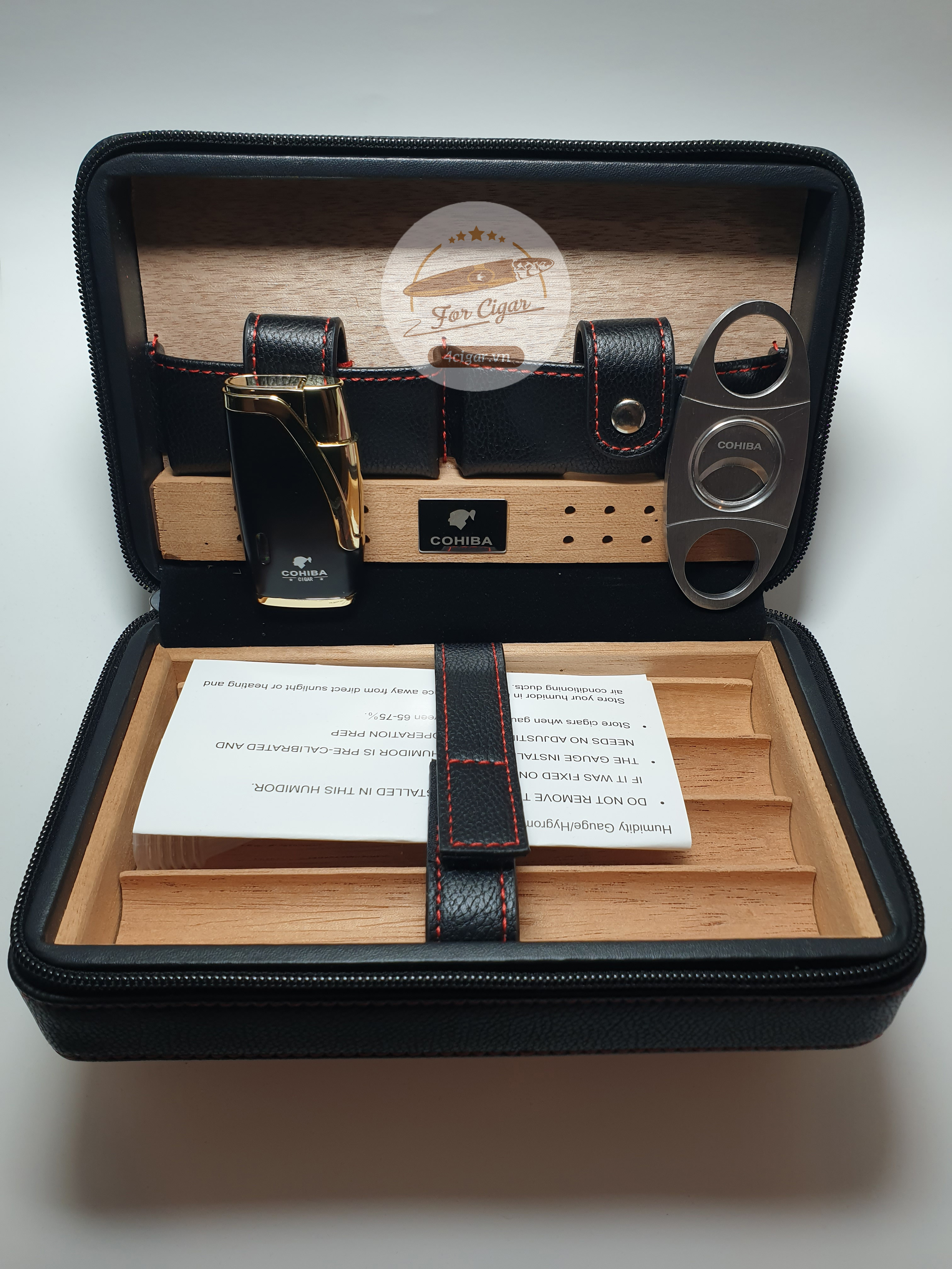 Hộp đựng cigar 4 điếu XJ-T104 (Bao gồm khò cắt)