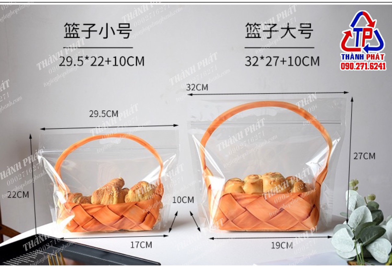 50 Túi zip hình giỏ xách đựng bánh mì hoa cúc - bánh ngọt sừng trâu - túi đựng thanh gạo lứt - túi đựng bánh kẹo tết 2023