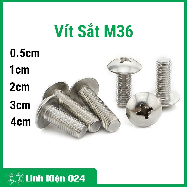 Combo 10 vít sắt m36 chiều dài 0.5cm, 1cm, 2cm, 3cm, 4cm tùy chọn
