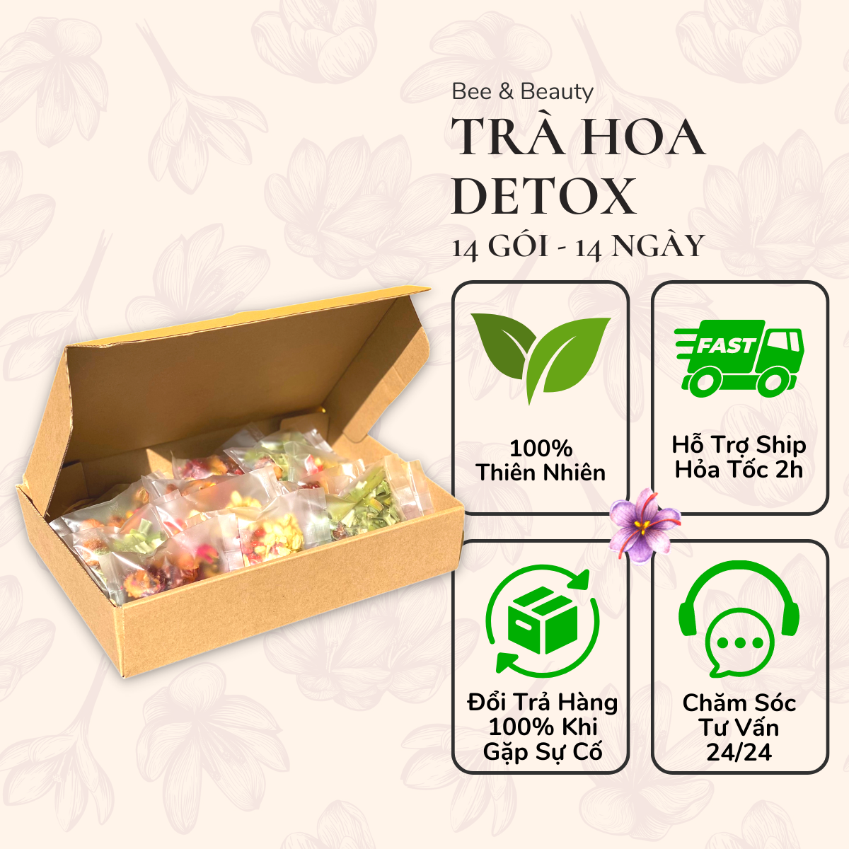 [14 NGÀY] TRÀ HOA THẢO MỘC ORGANIC - DETOX, ĐẸP DA, GIỮ DÁNG