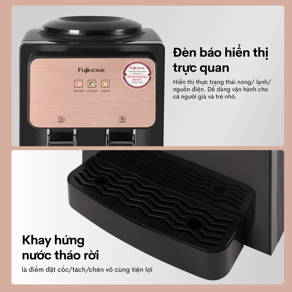 Cây nước nóng lạnh để bàn mini nhập khẩu FUJIHOME WD03E làm lạnh điện tử, làm nóng nhanh, tiết kiệm điện, bảo hành điện tử toàn quốc 12 tháng