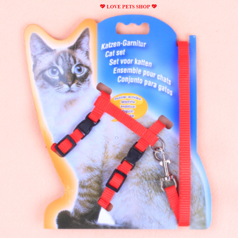 Bộ dây dắt kèm yếm cho Mèo màu trơn - Love Pets Shop