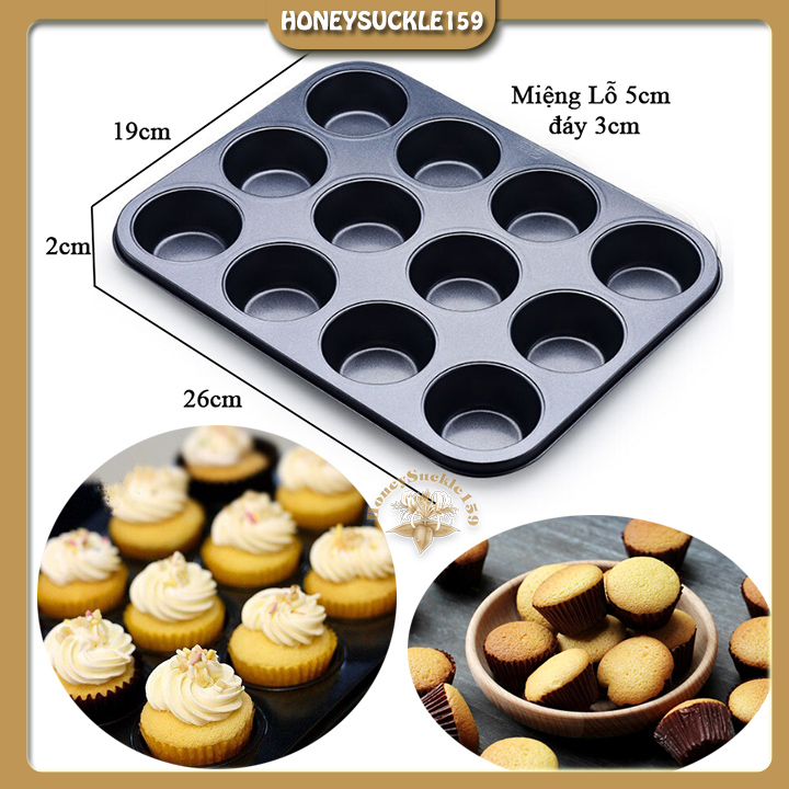 Khuôn Nướng Bánh Muffin Cupcake 12 Ô Mini (26*19c*2cm)