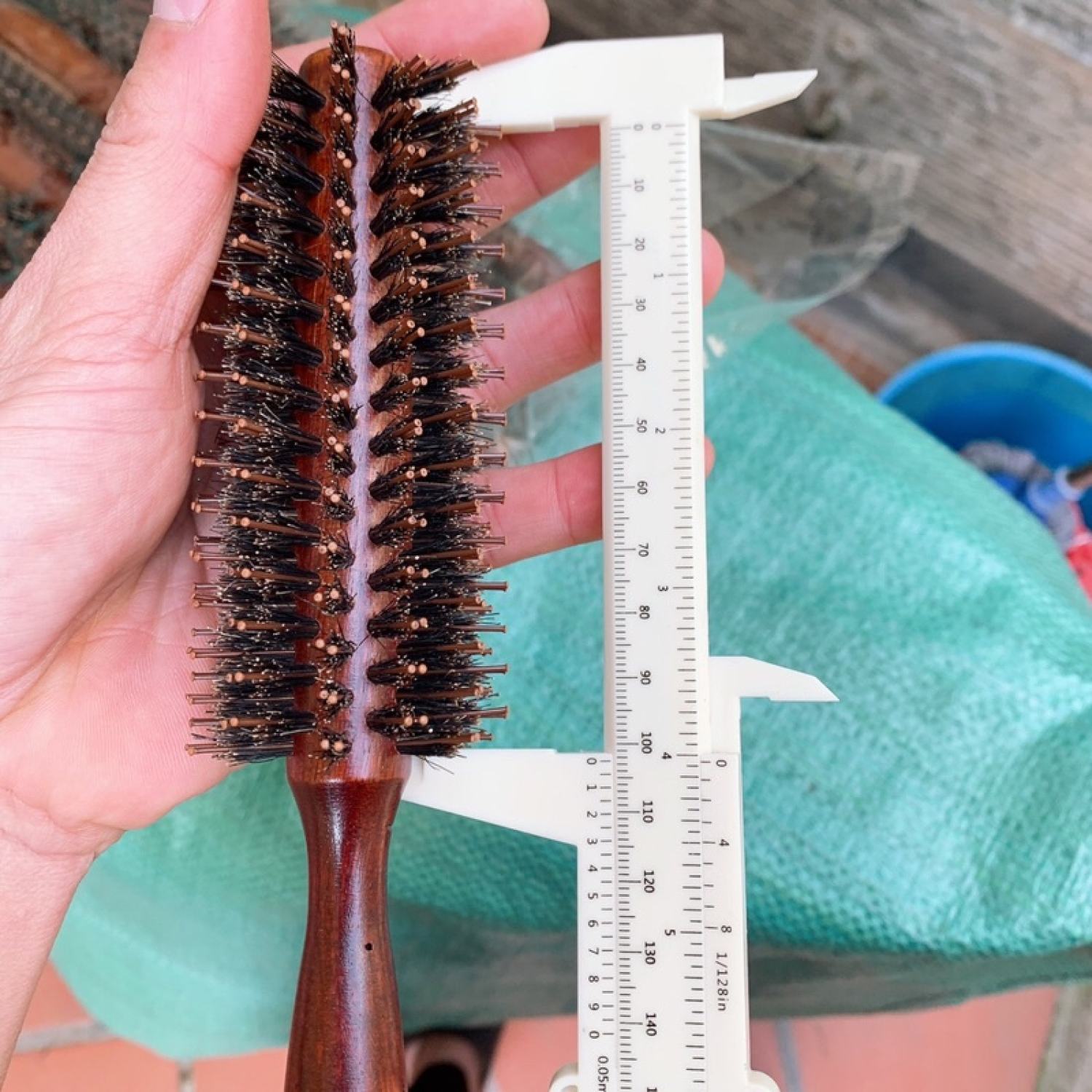 Lược sấy tóc cán gỗ, lược tròn