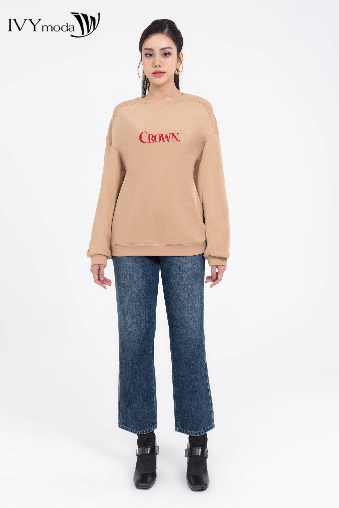 Áo nỉ oversize CROWN IVY Moda MS 58T0142