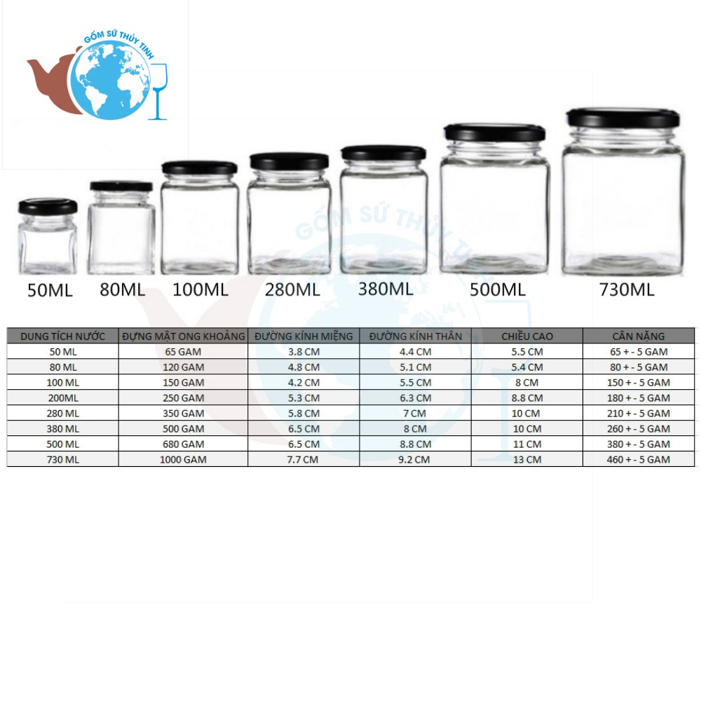 [HCM]Hũ Thủy Tinh Vuông 280ML Đựng Thực Phẩm