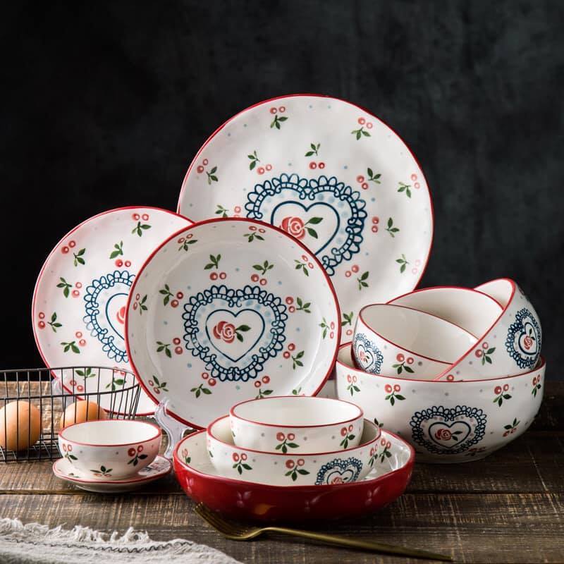[Có sẵn] Bộ sưu tập đĩa họa tiết cherry đỏ