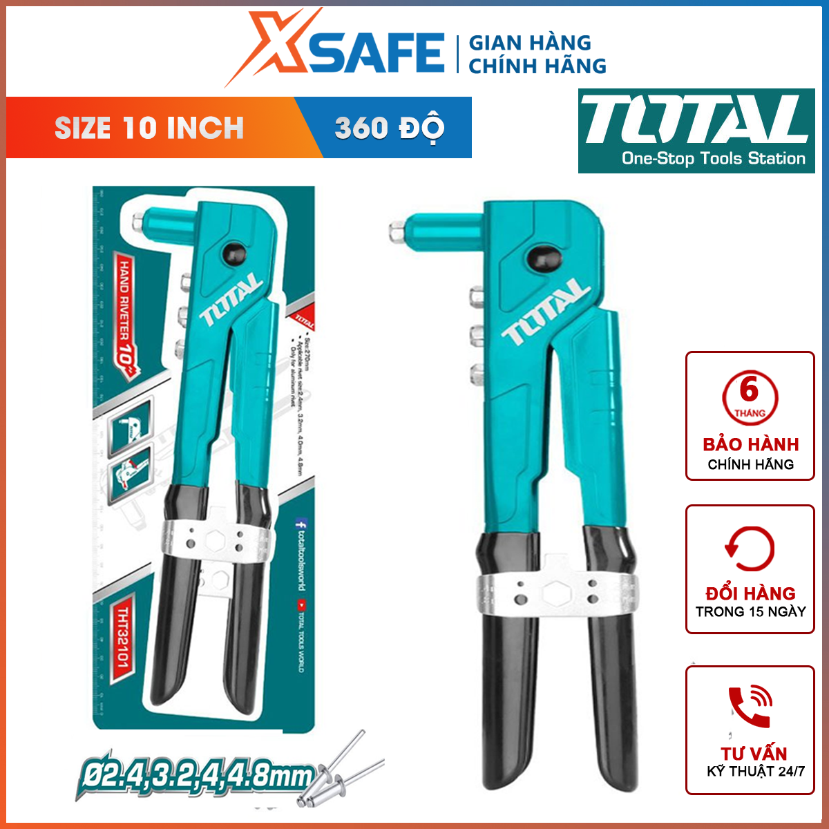 Kềm rút rivet TOTAL THT32101 kìm rút rivet Chiều dài 260mm chịu nhiệt, chịu lực mạ lớp chống rỉ sét, chống rỉ khóa các vật liệu, bấm đinh ghim
