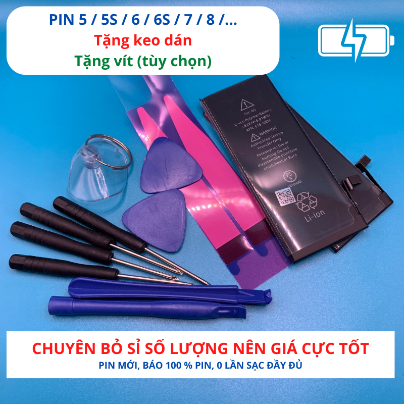 Pin điện thoại 5 / 5s / 5c / 6 / 6g / 6s / 6 plus / 6s / 6s plus / 7 / 8 plus mới 100% 0 lần sạc