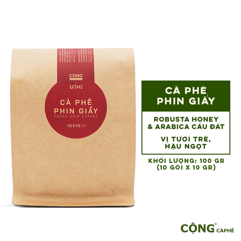 Cà Phê Phin Giấy Cộng Cà Phê 10 Gói X 10 Gr