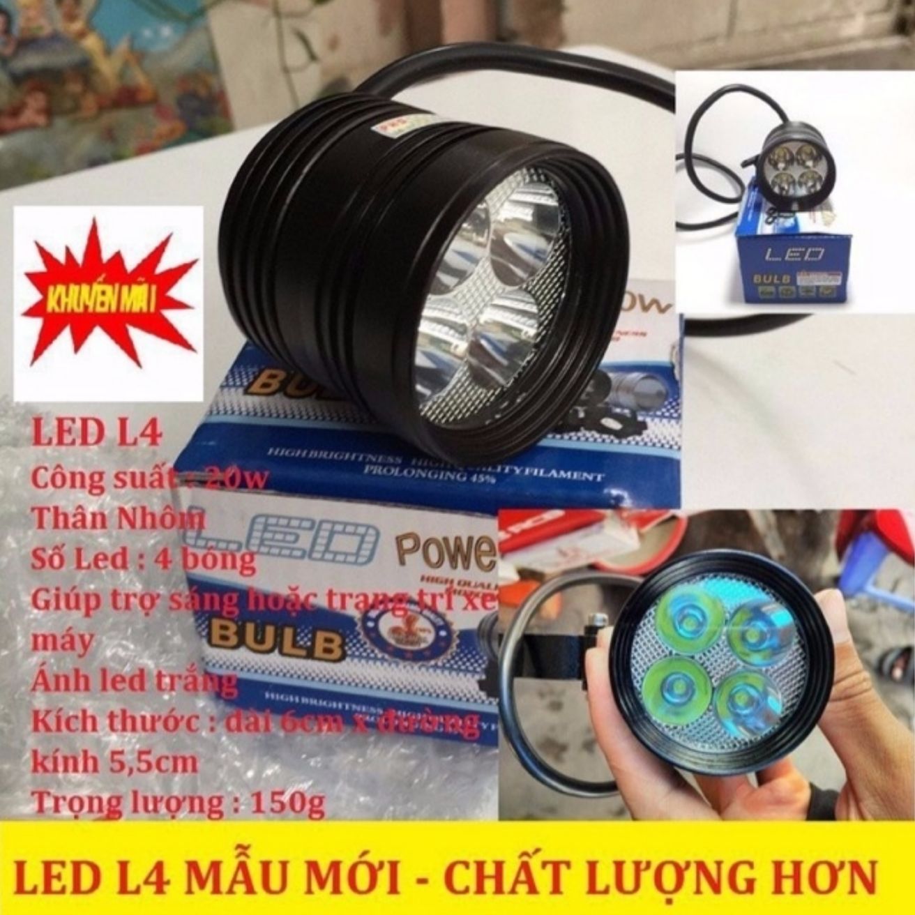 ĐÈN TRỢ SÁNG L4 SIÊU SÁNG XE MÁY ÔTÔ SÁNG 3 CHẾ ĐỘ