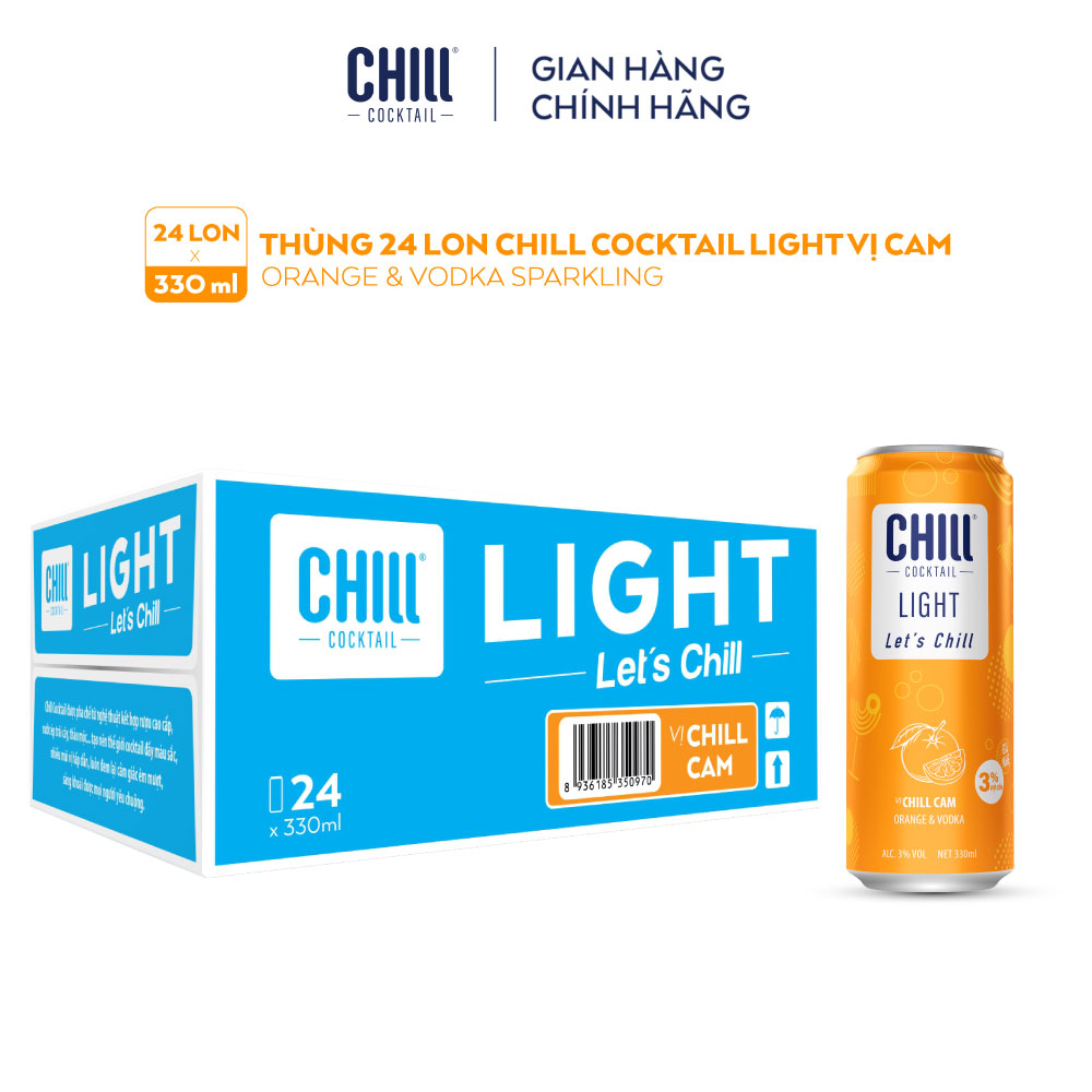 Thùng 24 lon Chill Cocktail vị Cam 330ml/lon (độ cồn 3%)