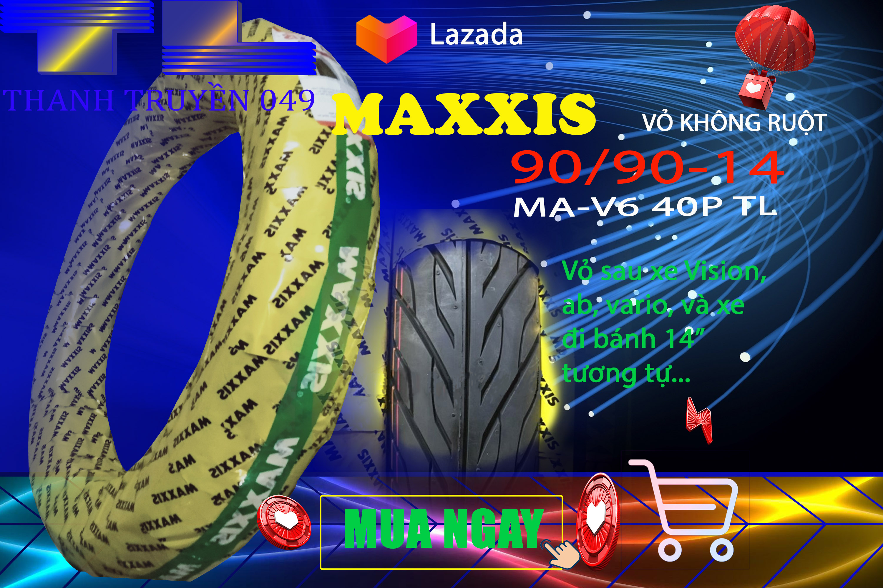 VỎ MAXXIS 90/90-14 MAV6 46P TL cho ab, vision các đời...