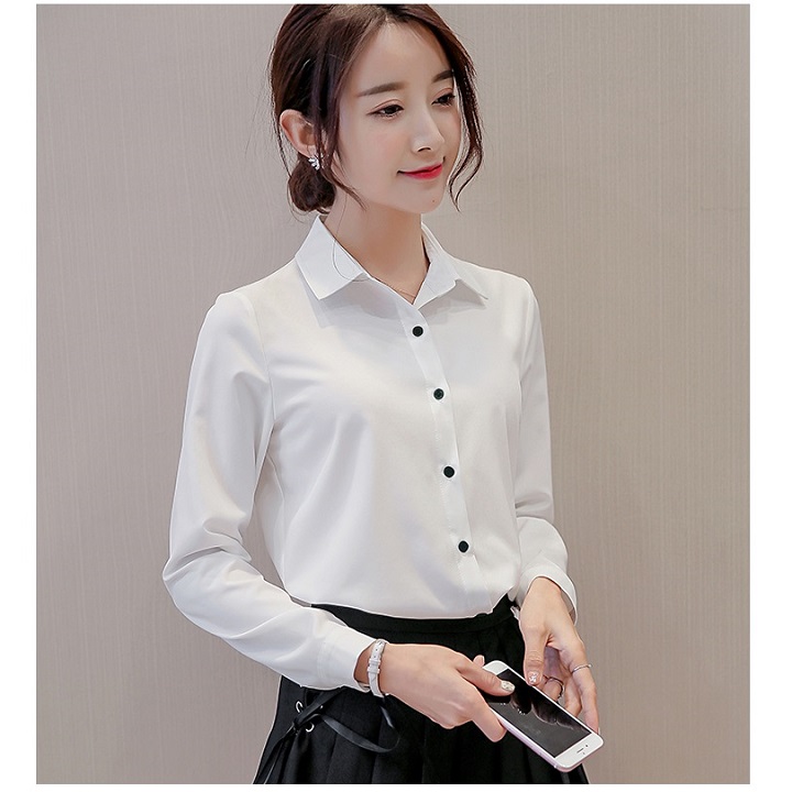 Áo Sơ Mi Nữ Công Sở Kiểu Tay Dài Phối Nút đen