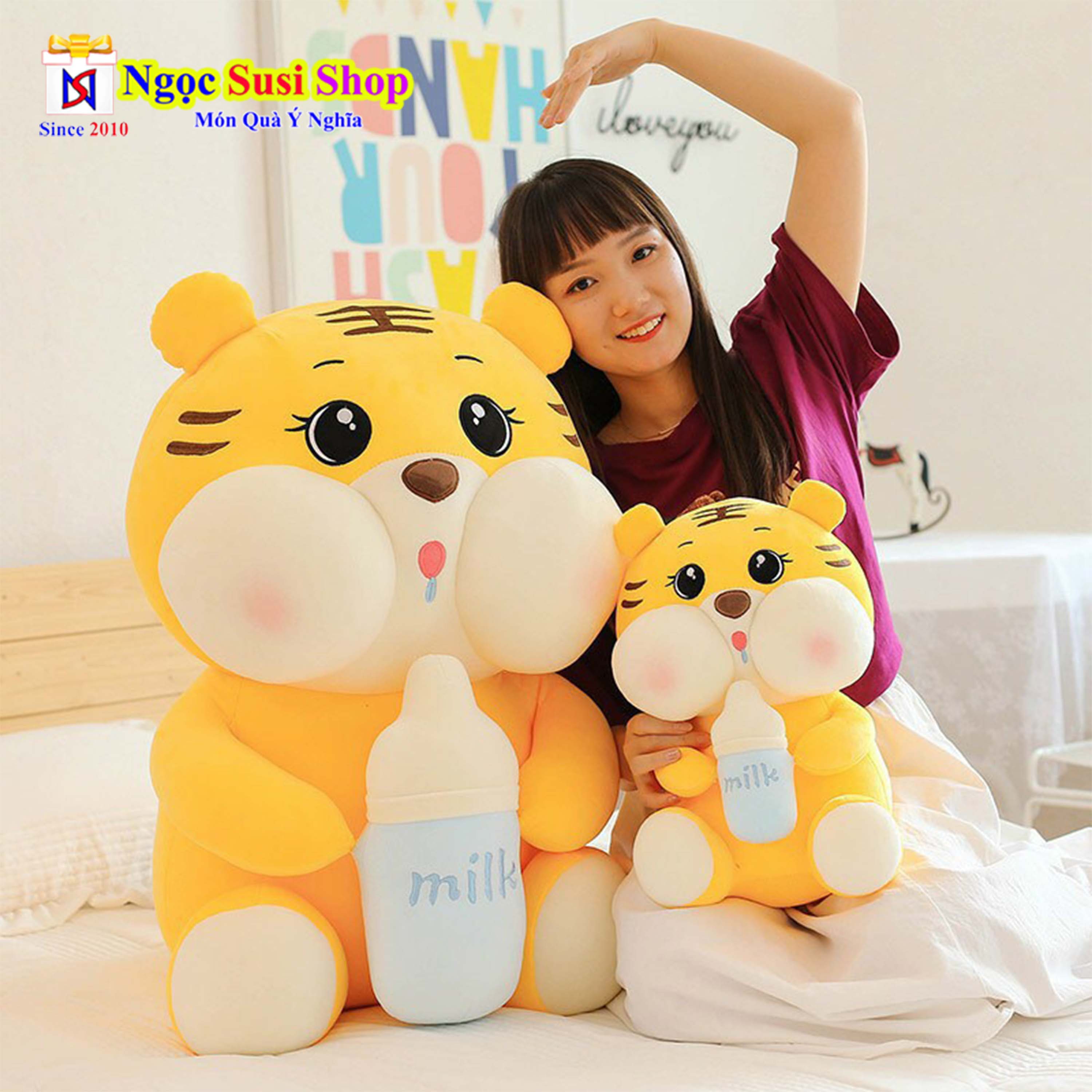 THÚ BÔNG HỔ ÔM BÌNH SỮA KHỔNG LỒ [ CAO CẤP]