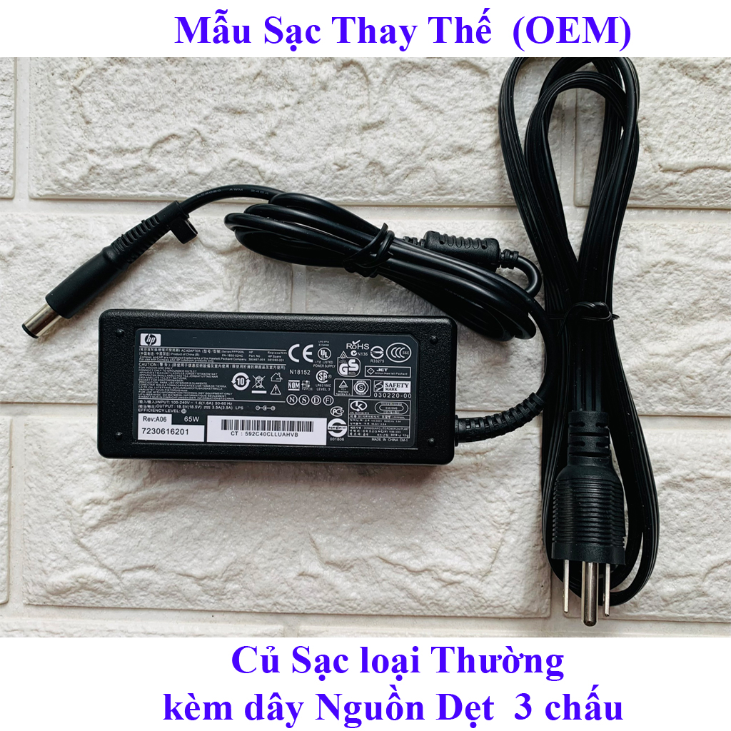 Sạc laptop hp probook 4420s 4430s 4530 output 18.5v - 3.5a chân kim to kích thước φ7.4mmx5.0mm
