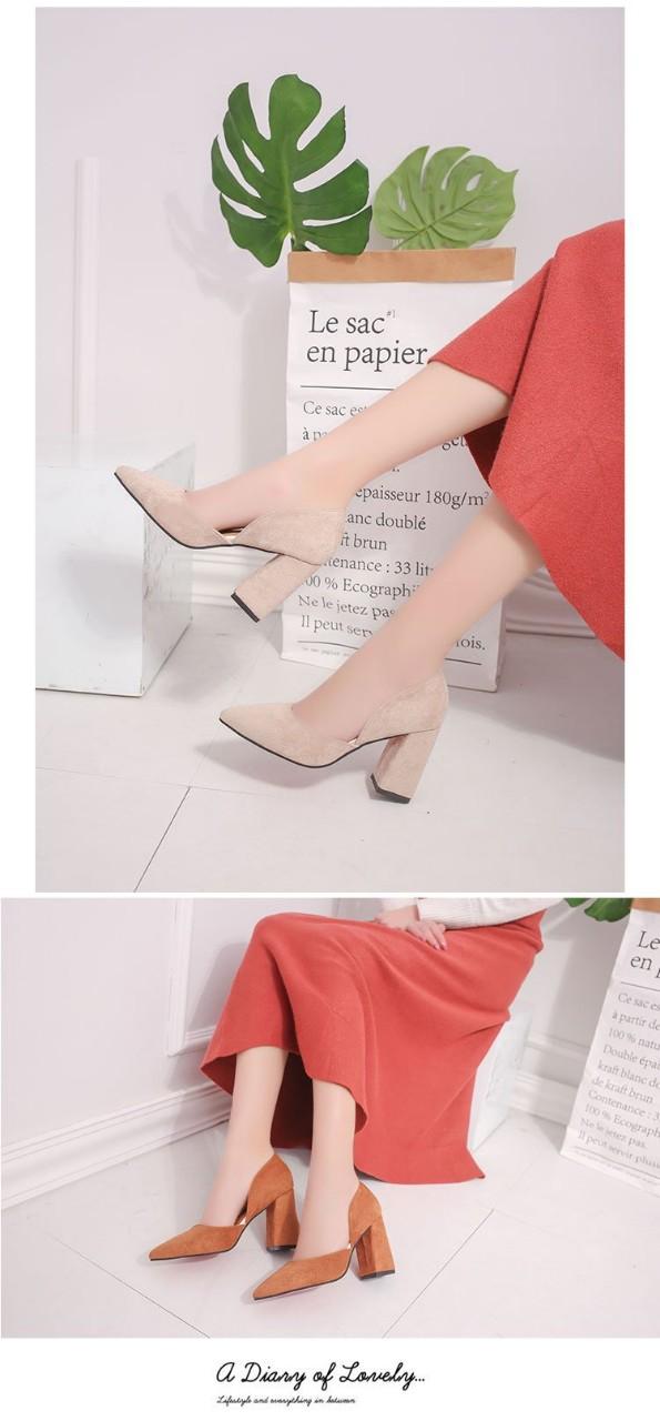 Giày cao gót vuông nữa công sở da Lộn 7 phân BM33