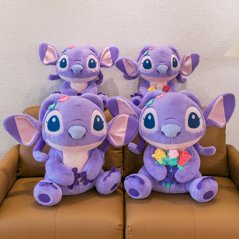 THÚ BÔNG,GẤU BÔNG STITCH TÍM CẦM HOA