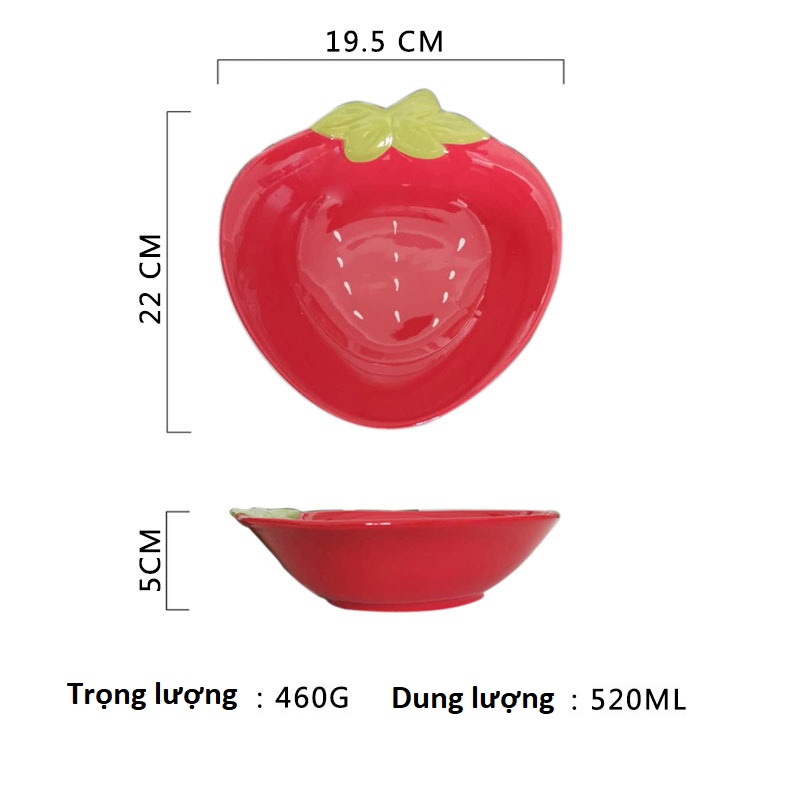 Đĩa gốm sứ tráng men hình trái dâu tây