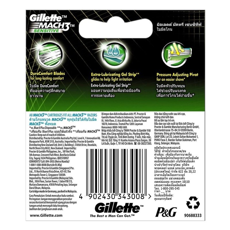 Hộp 4 Lưỡi Dao Cạo Gillette Mach 3 Sensitive (4 dao/hộp)
