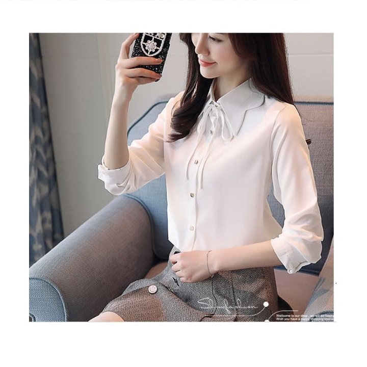 Áo sơ mi nữ công sở tay dài cổ kiểu cánh bướm