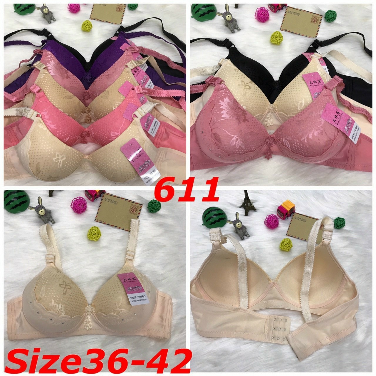 [HCM]Áo Lót Không Gọng Đệm Mỏng 611 (Size 36 38 40 42)