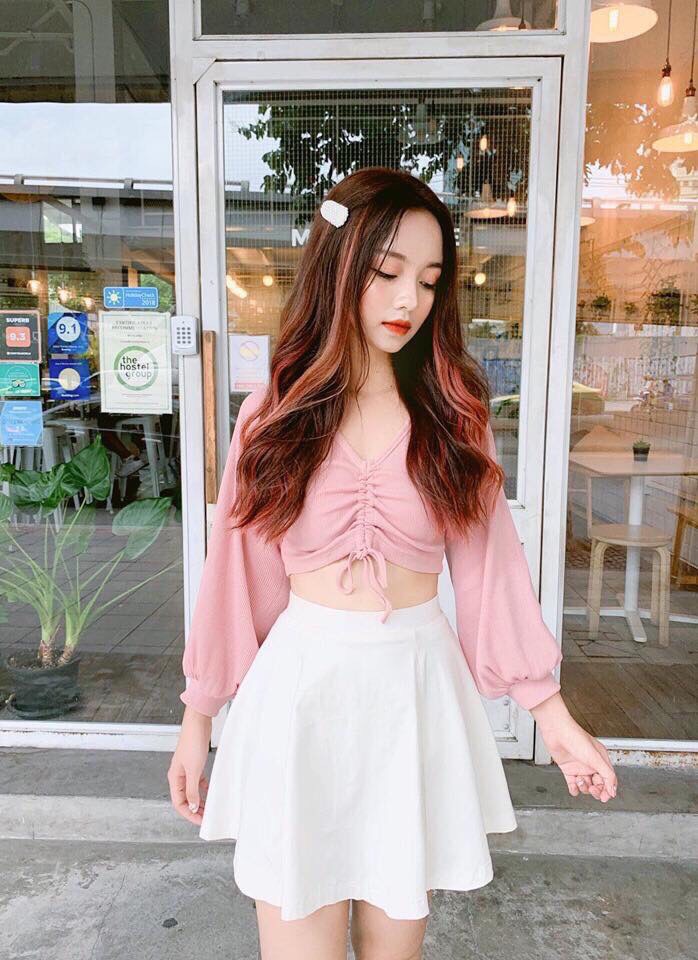 Áo croptop thun gân rút giữa ngực phong cách TTSA0044 (TTS1030)