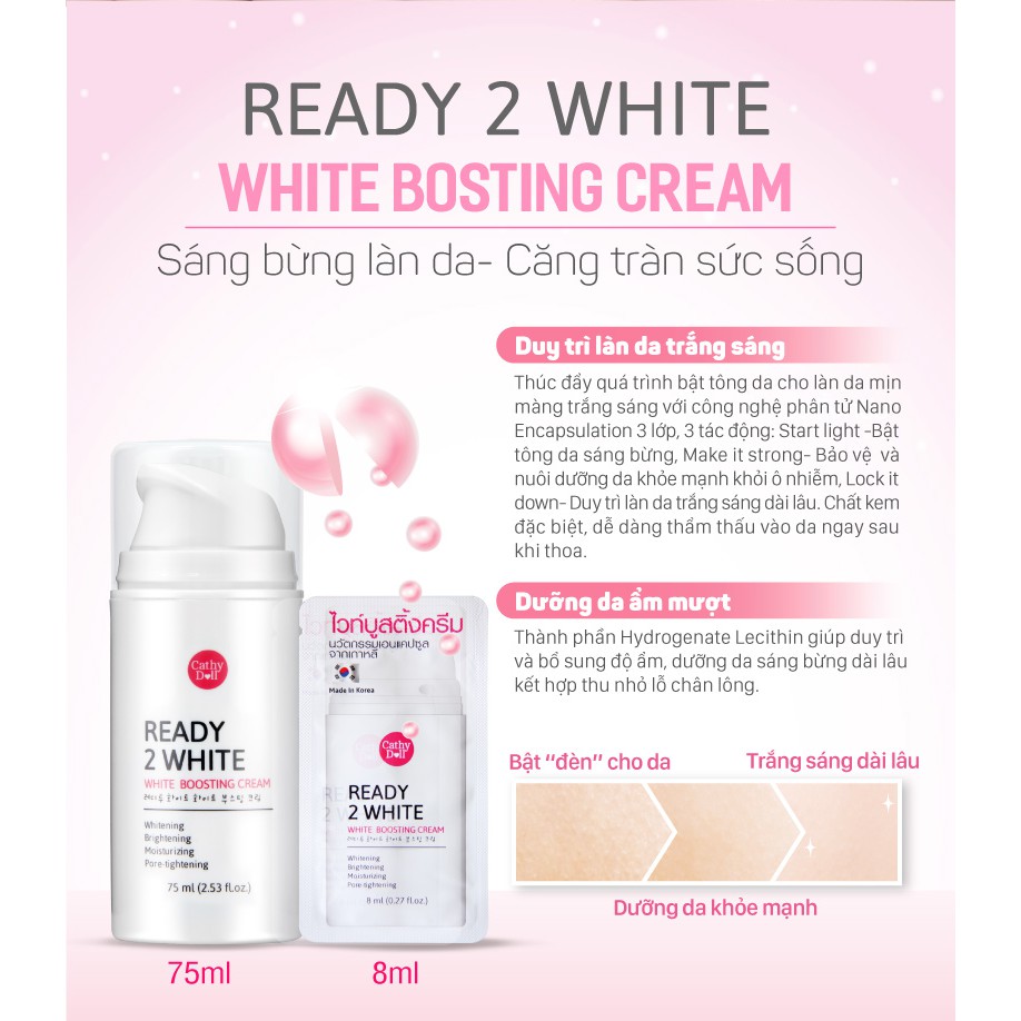 Kem Dưỡng Trắng Da Mặt Cathy Doll Ready 2 White White Boosting Cream 75ml