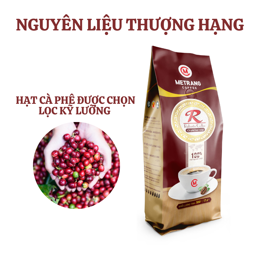 Cà Phê Robusta Mê Trang - túi hạt 500g - cà phê nguyên chất - pha phin