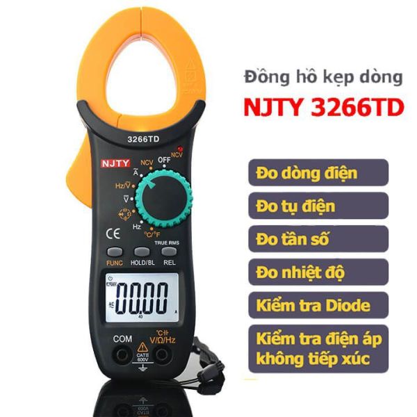 Bảng giá Ampe kìm Đồng hồ kẹp dòng vạn năng NJTY 3266TD đo tụ, tần số, nhiệt độ, điện trở, điện áp