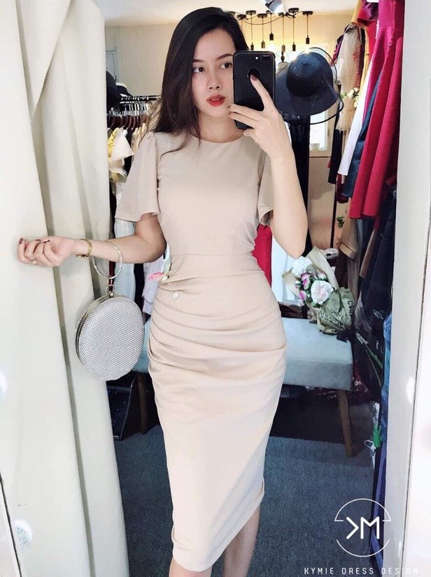 Đầm Body Dự Tiệc Gợn Sóng Tay Rộng Chất Liệu UMI Cao Cấp Hot 2020 Full 4 Màu Cho Khách Yêu . Qc