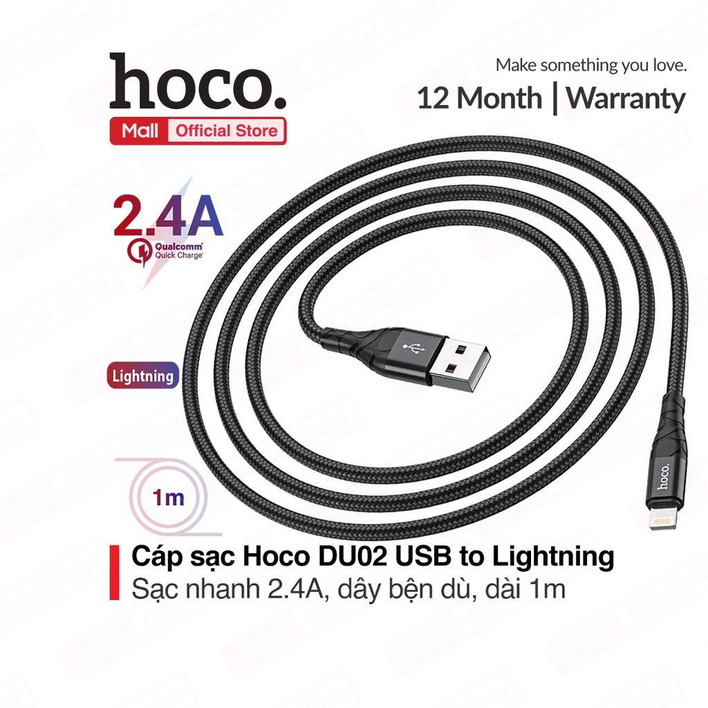 Cáp sạc nhanh Hoco DU02, TypeC/lightning/Micro dây dù, chống đứt, gập