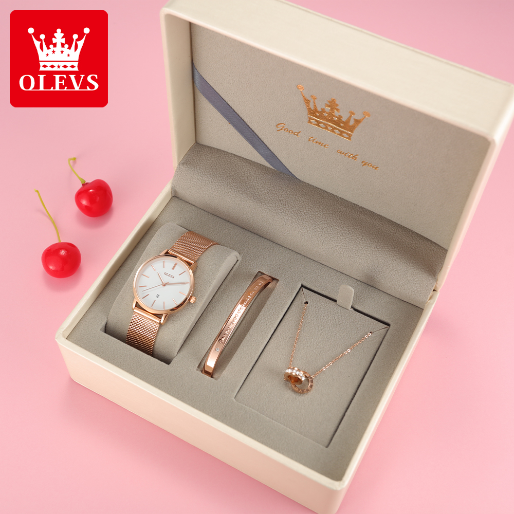 OLEVS original fashion authentic woman quartz watch ultra-thin waterproof rose gold metal stainless steel mesh strap